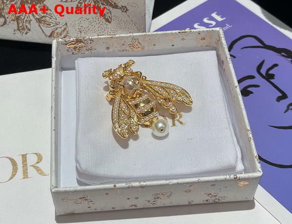Dior Dream Brooch Gold Finish Metal and White Resin Pearls Replica