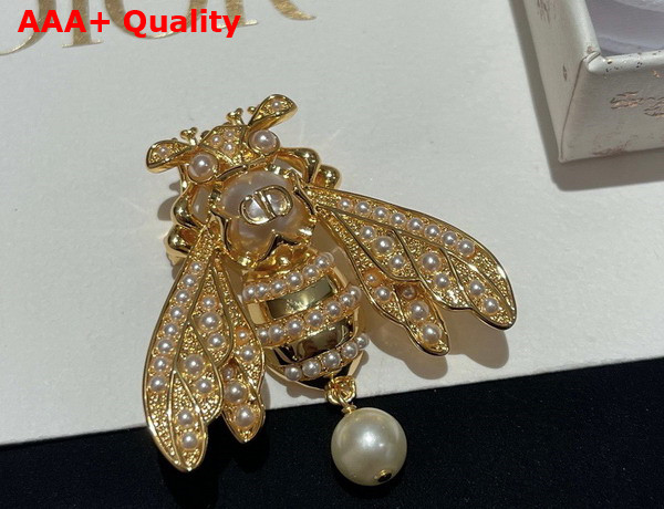 Dior Dream Brooch Gold Finish Metal and White Resin Pearls Replica