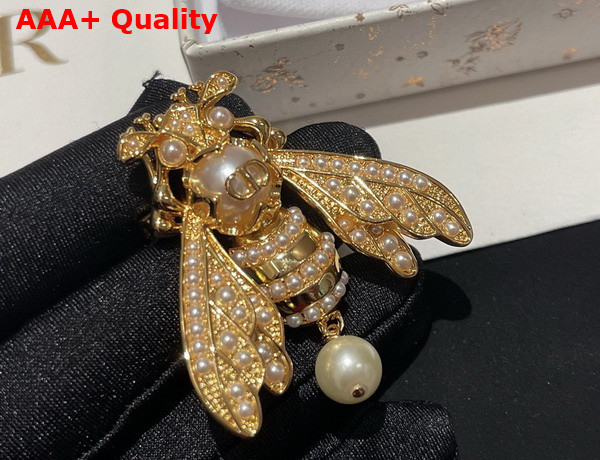Dior Dream Brooch Gold Finish Metal and White Resin Pearls Replica