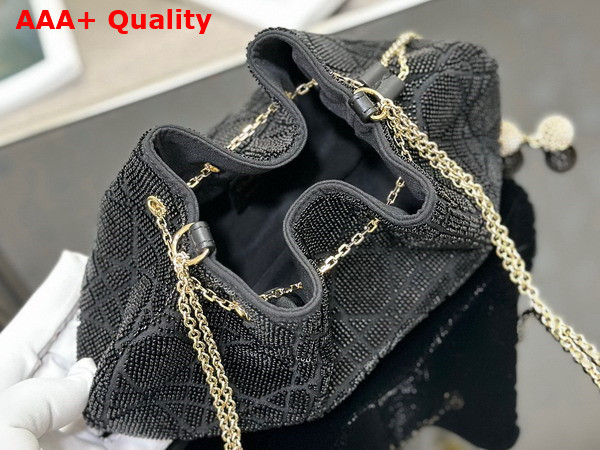 Dior Dream Bucket Bag Black Cannage Cotton with Bead Embroidery Replica