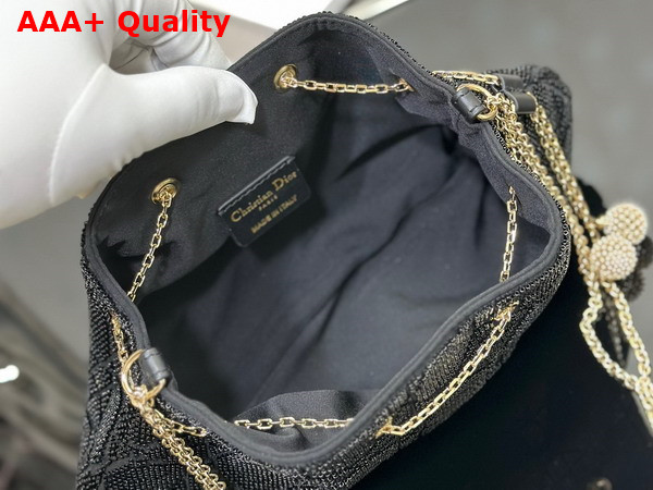 Dior Dream Bucket Bag Black Cannage Cotton with Bead Embroidery Replica