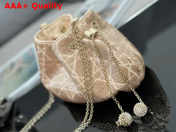 Dior Dream Bucket Bag Dusty Ivory Cannage Cotton with Bead Embroidery Replica