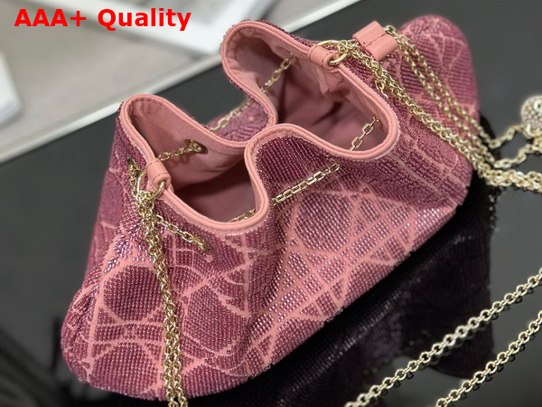 Dior Dream Bucket Bag Ethereal Pink Cannage Cotton with Bead Embroidery Replica