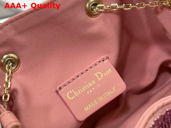 Dior Dream Bucket Bag Ethereal Pink Cannage Cotton with Bead Embroidery Replica