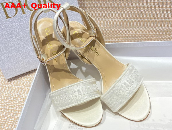 Dior Dway Heeled Sandal Beige Embroidered Satin and Cotton Replica