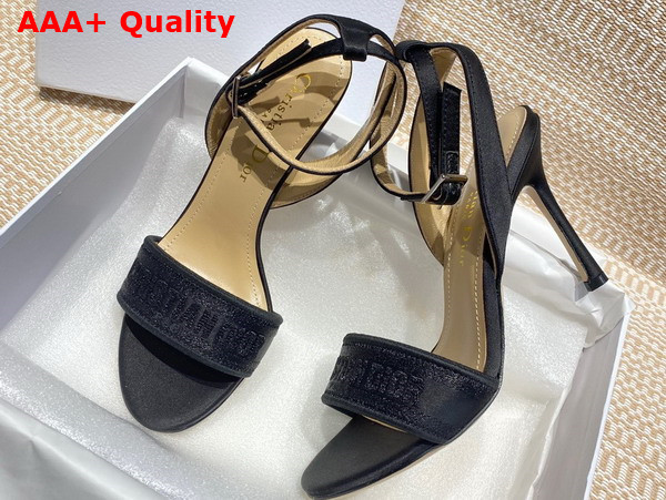 Dior Dway Heeled Sandal Black Embroidered Satin and Cotton Replica