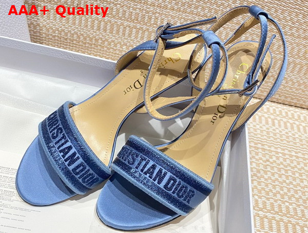 Dior Dway Heeled Sandal Blue Embroidered Satin and Cotton Replica