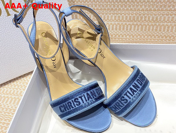 Dior Dway Heeled Sandal Blue Embroidered Satin and Cotton Replica