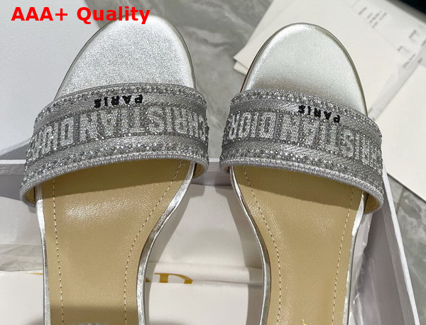 Dior Dway Heeled Sandal Cotton Metallic Thread Embroidery and Silver Tone Strass Replica