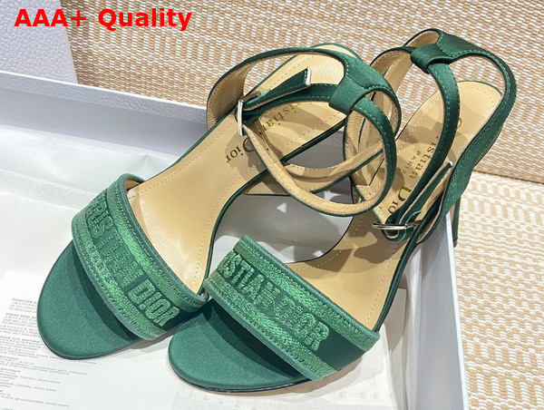 Dior Dway Heeled Sandal Khaki Embroidered Satin and Cotton Replica