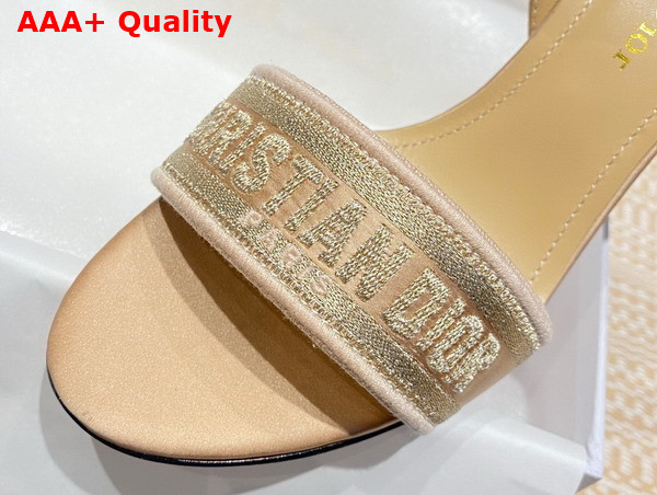 Dior Dway Heeled Sandal Nude Embroidered Satin and Cotton Replica