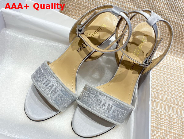 Dior Dway Heeled Sandal Silver Embroidered Satin and Cotton Replica