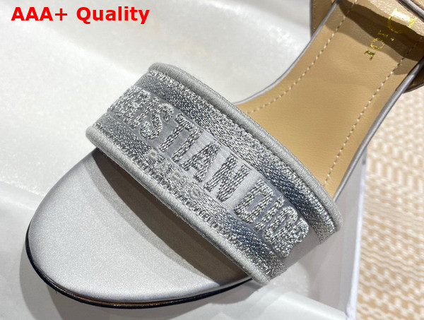 Dior Dway Heeled Sandal Silver Embroidered Satin and Cotton Replica