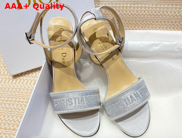 Dior Dway Heeled Sandal Silver Embroidered Satin and Cotton Replica