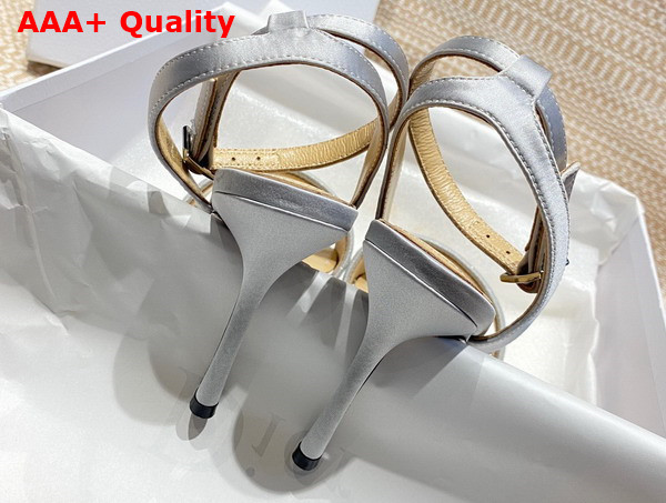 Dior Dway Heeled Sandal Silver Embroidered Satin and Cotton Replica