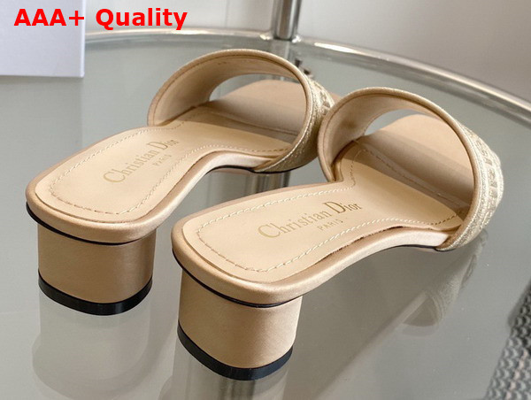 Dior Dway Heeled Slide Beige Metallic Thread Embroidered Satin Replica