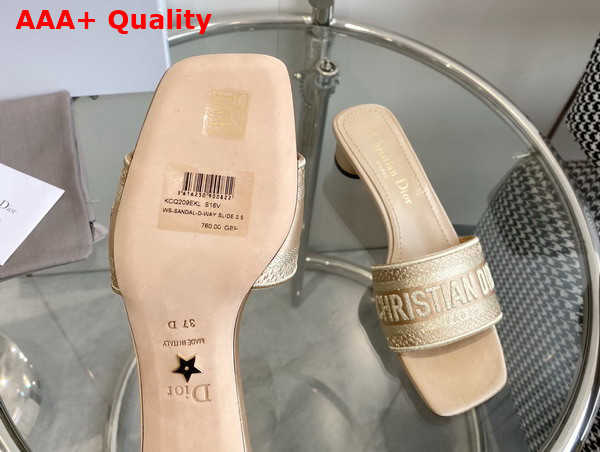 Dior Dway Heeled Slide Beige Metallic Thread Embroidered Satin Replica