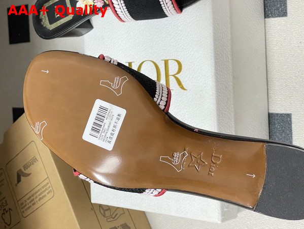 Dior Dway Heeled Slide Black Embroidered Cotton and Multicolor Dior Secret Garden Motif Replica