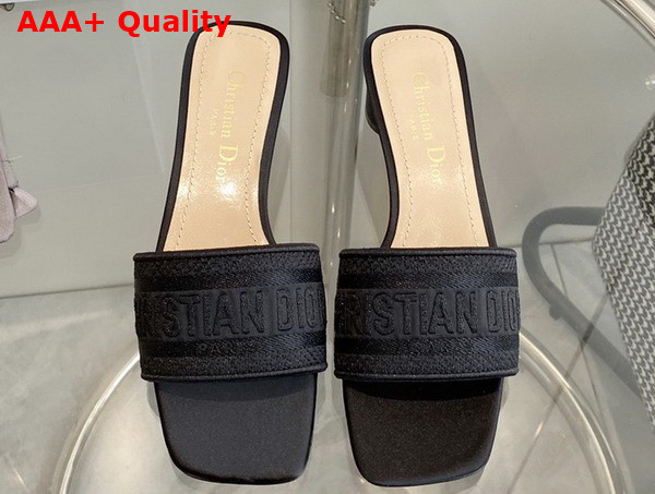 Dior Dway Heeled Slide Black Embroidered Satin Replica