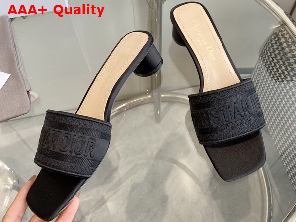 Dior Dway Heeled Slide Black Embroidered Satin Replica