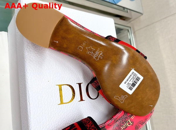 Dior Dway Heeled Slide Black and Red Cotton with Dior Bandana Embroidery Replica