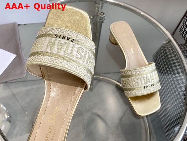 Dior Dway Heeled Slide Gold Tone Metallic Thread Embroidered Satin Replica