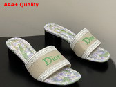 Dior Dway Heeled Slide Natural Embroidered Cotton and Multicolor Lily of the Valley Motif Replica