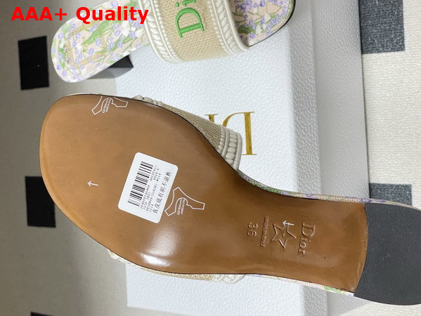 Dior Dway Heeled Slide Natural Embroidered Cotton and Multicolor Lily of the Valley Motif Replica