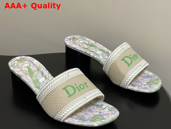Dior Dway Heeled Slide Natural Embroidered Cotton and Multicolor Lily of the Valley Motif Replica