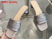 Dior Dway Heeled Slide Silver Metallic Thread Embroidered Satin Replica