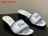 Dior Dway Heeled Slide White and Blue Embroidered Cotton and Toile de Jouy Floral Garden Motif Replica