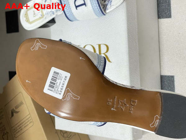 Dior Dway Heeled Slide White and Blue Embroidered Cotton and Toile de Jouy Floral Garden Motif Replica