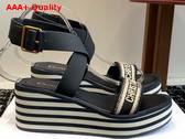 Dior Dway Platform Sandle in Black Embroidered Cotton Replica