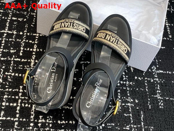 Dior Dway Platform Sandle in Black Embroidered Cotton Replica