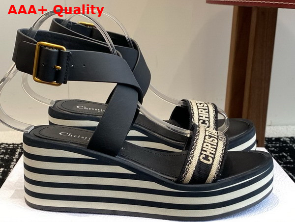 Dior Dway Platform Sandle in Black Embroidered Cotton Replica