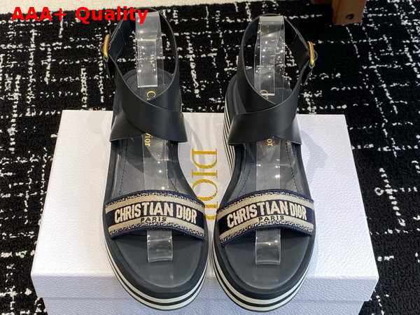 Dior Dway Platform Sandle in Deep Blue Embroidered Cotton Replica