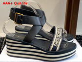 Dior Dway Platform Sandle in Deep Blue Embroidered Cotton Replica
