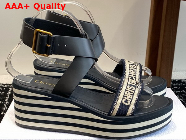 Dior Dway Platform Sandle in Deep Blue Embroidered Cotton Replica