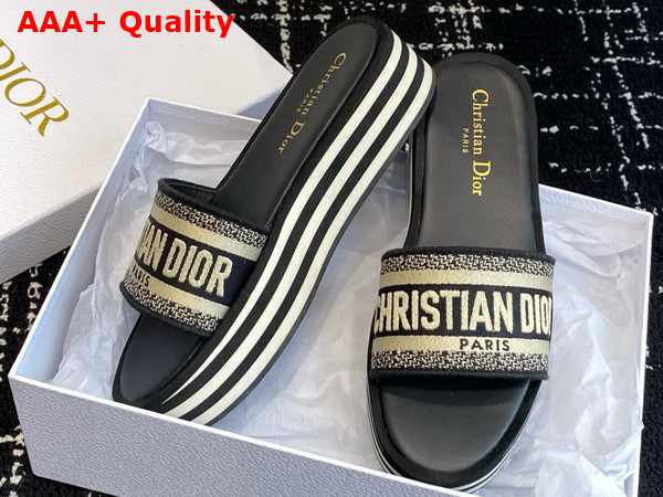 Dior Dway Platform Slide Black Embroidered Cotton Replica