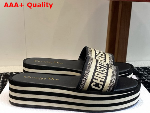 Dior Dway Platform Slide Black Embroidered Cotton Replica