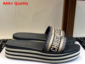 Dior Dway Platform Slide Deep Blue Embroidered Cotton Replica