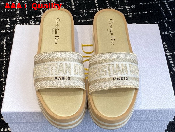Dior Dway Platform Slide Gold Embroidered Cotton Replica