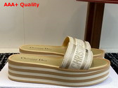 Dior Dway Platform Slide Gold Embroidered Cotton Replica