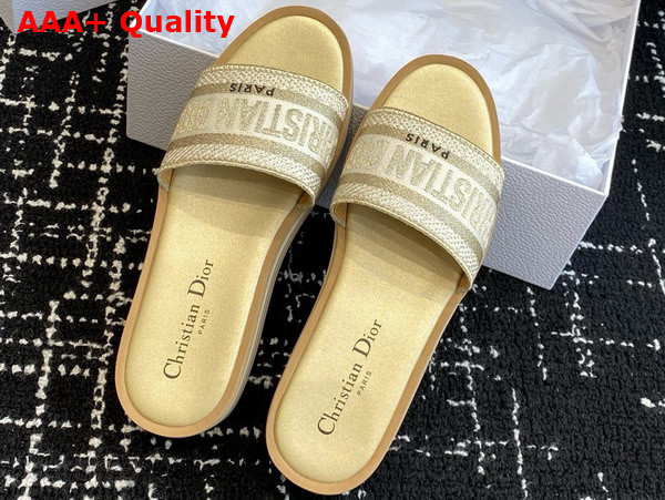 Dior Dway Platform Slide Gold Embroidered Cotton Replica