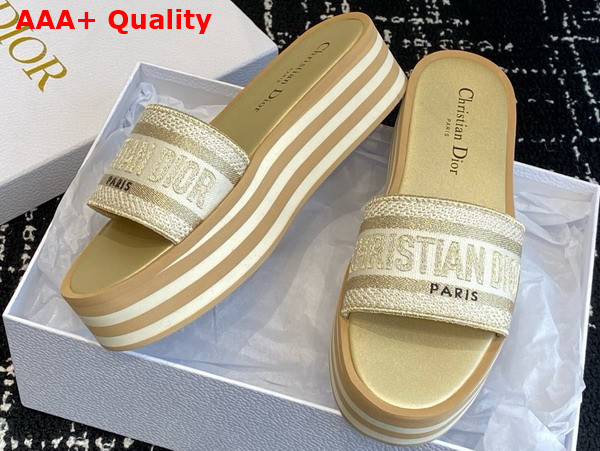 Dior Dway Platform Slide Gold Embroidered Cotton Replica