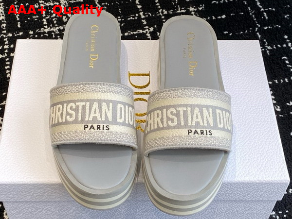 Dior Dway Platform Slide Gray Embroidered Cotton Replica