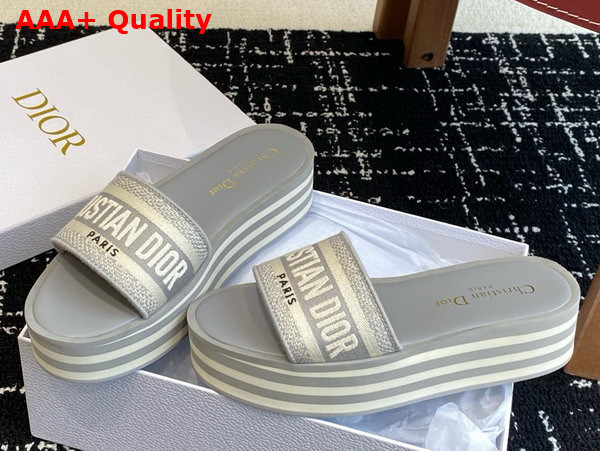 Dior Dway Platform Slide Gray Embroidered Cotton Replica