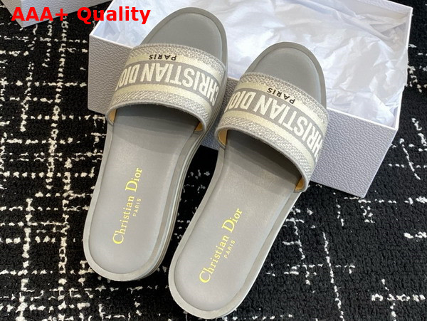 Dior Dway Platform Slide Gray Embroidered Cotton Replica