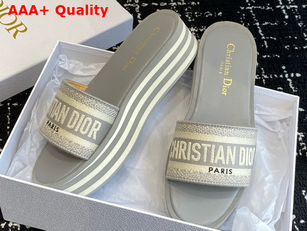 Dior Dway Platform Slide Gray Embroidered Cotton Replica