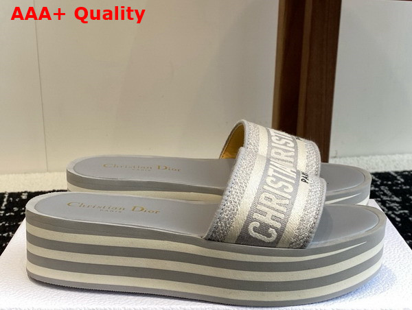 Dior Dway Platform Slide Gray Embroidered Cotton Replica
